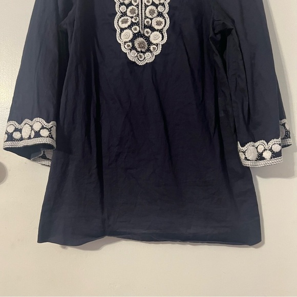 Tory Burch Semi-Sheer Embroidered Tunic Top in Navy Sz 2 Boho Chic Relaxed Fit - Picture 9 of 15
